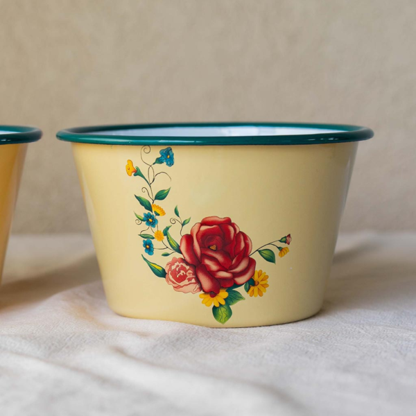 ENSALADERA CÓNICA BORDE VERDE ROSAS