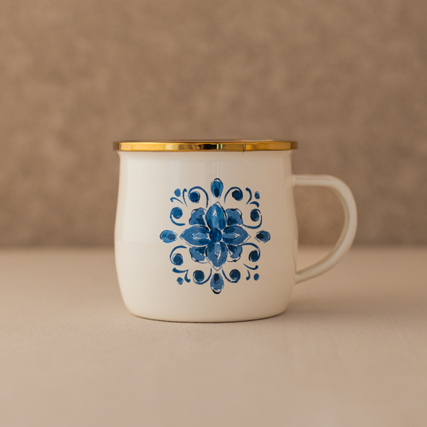 JARRITO CON ASA FLORES AZULES